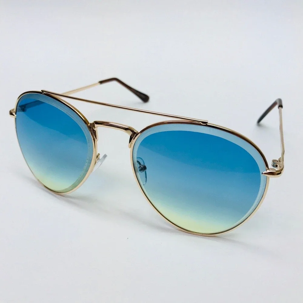 Aviator Sunglasses Green Ombre Lens Gold Frame Fashion Trendy Beach Shades Gafas